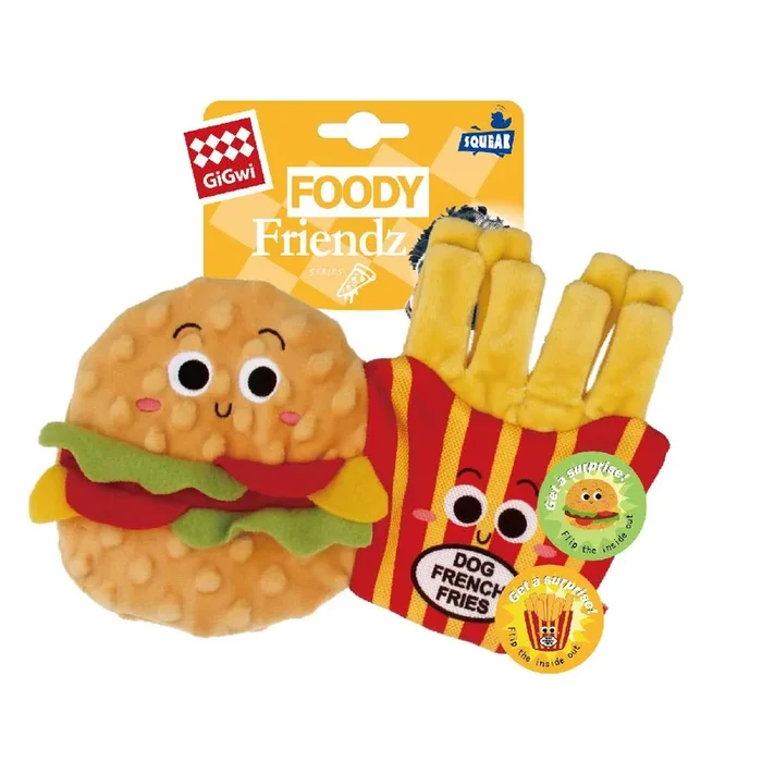 GiGwi Dog Toy Foody Friendz with Squeaker Burger & Fries