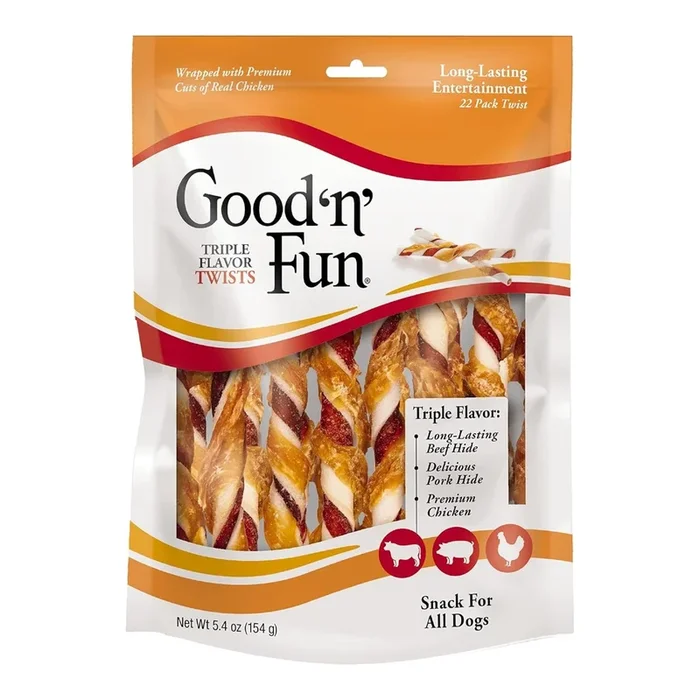 Good ‘N’ Fun Triple Flavor Twist Pork/Beef/Chicken 22Pk