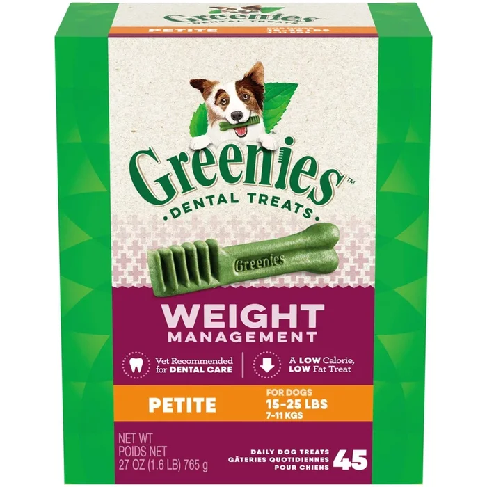 Greenies Weight Management Petite Tub Dental Dog Treats – 27 oz – 45 Count