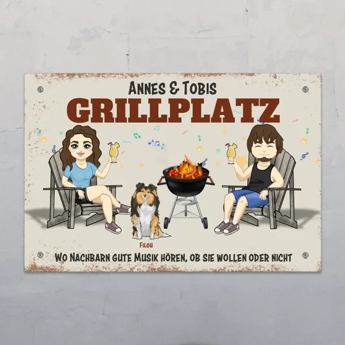 Grillplatz mit Hunden – Individuelles Gartenschild