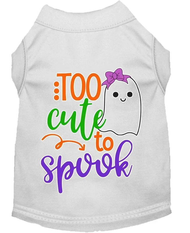 Halloween Pet Dog & Cat Shirt Screen Printed, “Too Cute To Spook – Girly Ghost” White LG (10-14 lbs.)