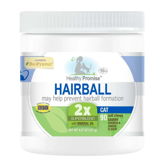 Healthy Promise – Masticables blandos para el control de bolas de pelo de gato, pollo y queso sabrosos, 90 unidades