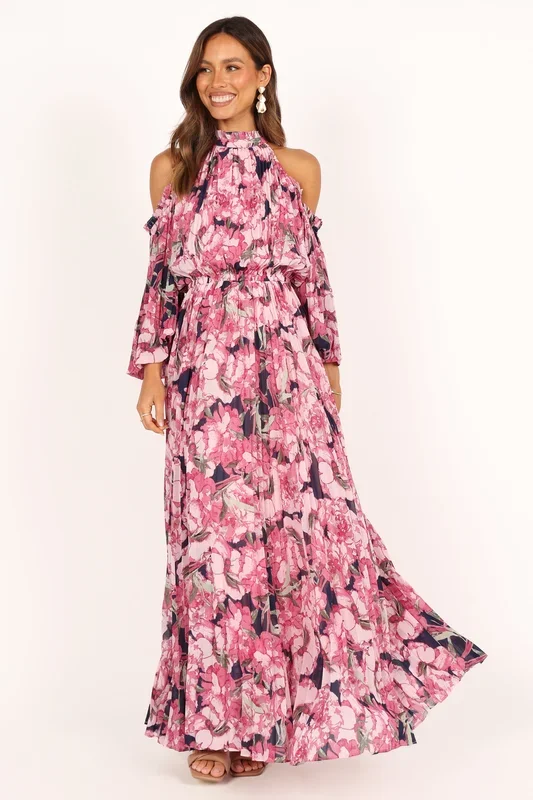 Hilary Pleated Maxi Dress – Pink Floral