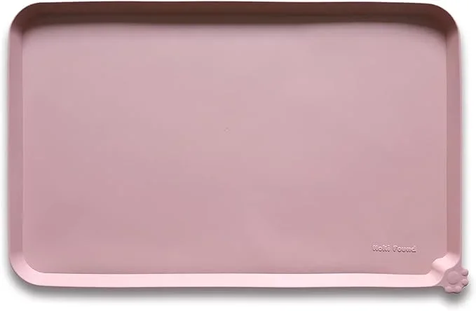 Hoki Found L Silicone Non Slip Pet Food Mats – Placemat for Dog Cat – Waterproof Dog Cat Food Mats – Carpet Friendly – Neutral Pink