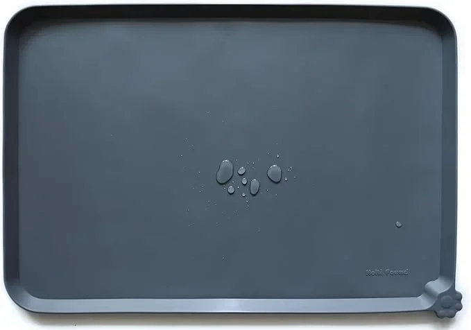 Hoki Found Large Silicone Pet Feeding Tray – Waterproof Dog Pet Cat Feeding Mat – Non Slip Pet Dog Cat Food Bowl Mats Placemat -Pet Water Mats for Carpet -Gray