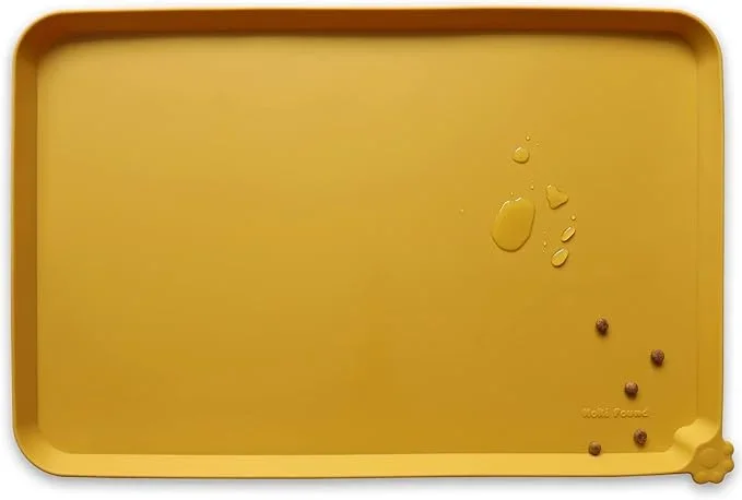 Hoki Found Silicone Pet Food Mats Tray – Dog Pet Cat Feeding Mat – Waterproof Dog Cat Food Mats -Pet Water Mats for Carpet -Honey