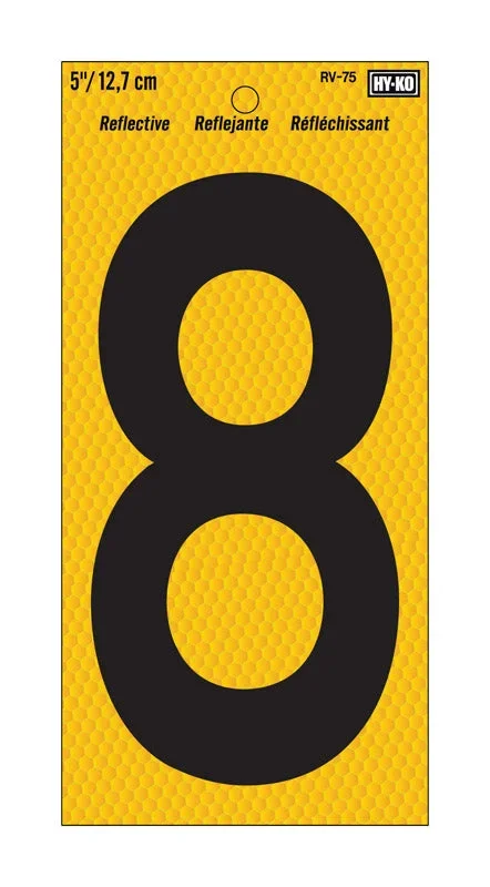 Hy-Ko 5 in. Reflective Black Vinyl Number 8 Self-Adhesive 1 pc. (Pack of 10)