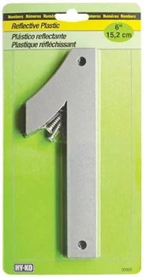 Hy-Ko 6 in. Reflective Black/Silver Plastic Number 1 Nail-On 1 pc. (Pack of 5)