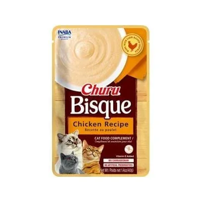 Inaba Churu Bisque Chicken Recipe Lickable and Squeezable Puree Cat Treat Pouches – 1.4 Oz – Case of 6