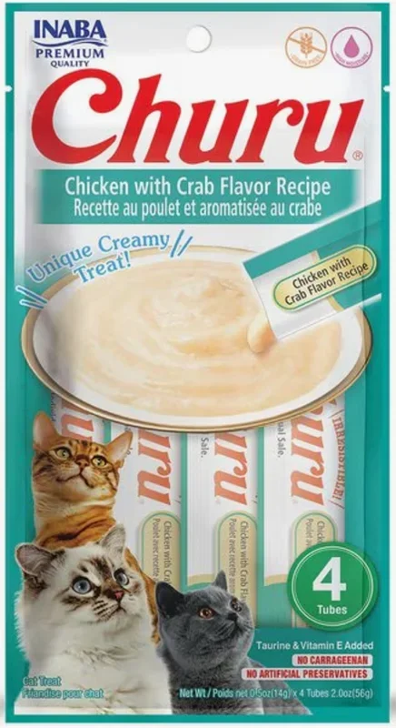 Inaba Churu Creamy Chicken with Crab Cat Treat, 4 x .5 oz tubes