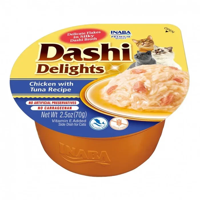 Inaba Dashi Delights Chicken and Tuna Bits in Broth Cat Food Topping – 2.5 Oz – Case of 6