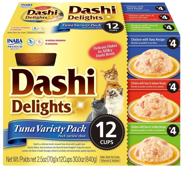 Inaba Dashi Delights Tuna Variety in Broth Wet Cat Food Tray – Variety Pack – 2.5 Oz – Case of 12 – 8 Pack