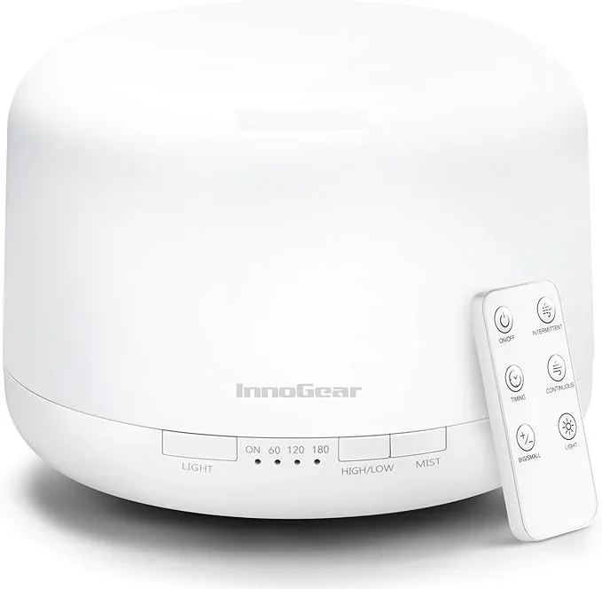 InnoGear 500ml Essential Oil Diffuser with Remote Control, Premium Ultrasonic Aromatherapy Diffusers Scent Humidifier Vaporizer Auto-Off Timer for Large Room Home, Basic White