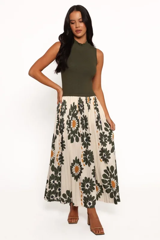 June Midi Dress – Cream/Olive
