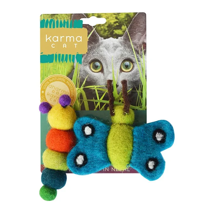 Karma Cat Caterpillar and Butterfly Wool Cat Toy 2-Pack