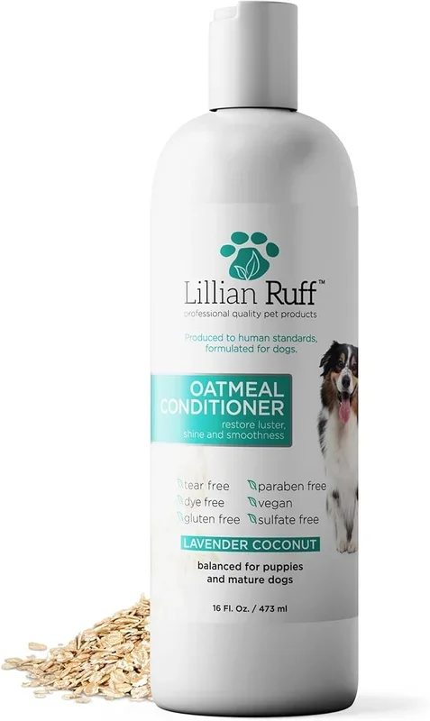 Lillian Ruff PRO Formula Oatmeal Dog Conditioner – Nourishing & Calming Relief for Allergies & Sensitive Skin – Detangles, Softens & Adds Shine with Oatmeal, Coconut Oil & Lavender – USA Made (16oz)