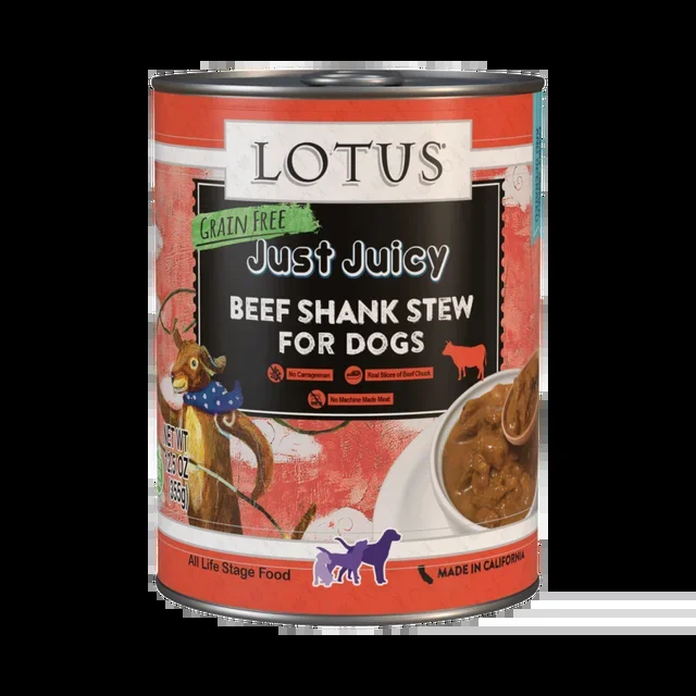 Lotus Dog Grain Free Just Juicy Beef Shank Stew Recipe Canned Wet Dog Food 12.5oz