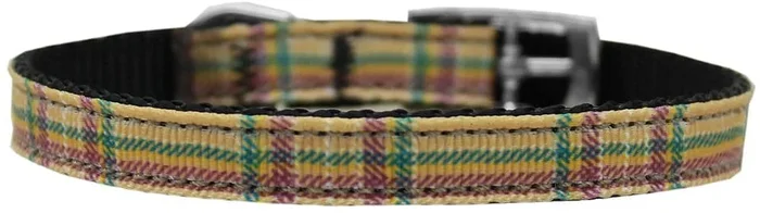 Mirage Pet Products 3/8″ Plaid Nylon Dog Collar with Classic Buckle, Size 14, Khaki