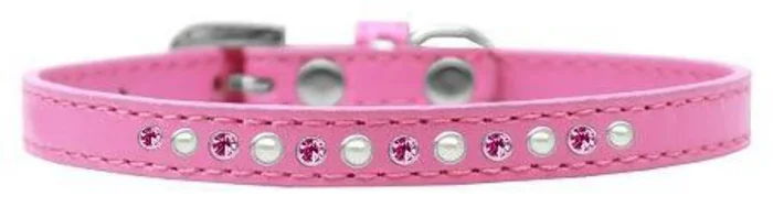 Mirage Pet Products Pearl and Pink Crystal Bright Pink Puppy Dog Collar, Size 14