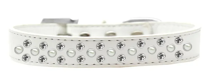 Mirage Pet Products Sprinkles Dog Collar with Pearl and Clear Crystals, Size 20, White