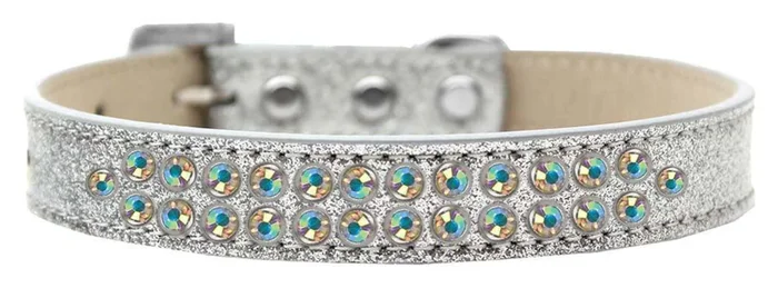 Mirage Pet Products Two Row AB Crystal Ice Cream Dog Collar, Size 14, Silver