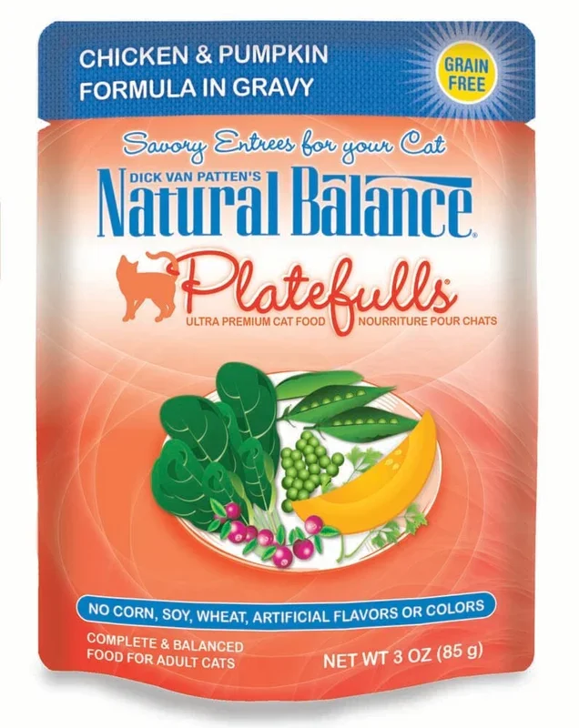 Natural Balance Pet Foods Platefulls Wet Cat Food Chicken & Pumpkin in Gravy – 3 Oz – Case of 24