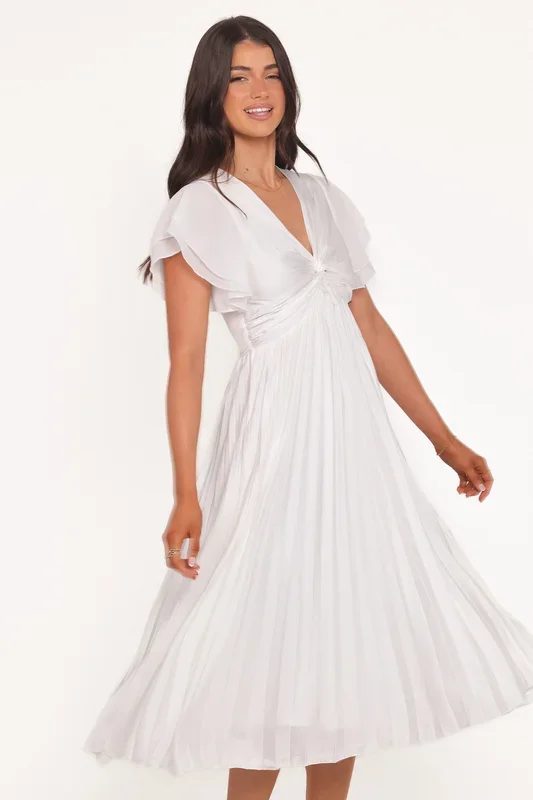 Nova Flutter Sleeve Midi Dress – White