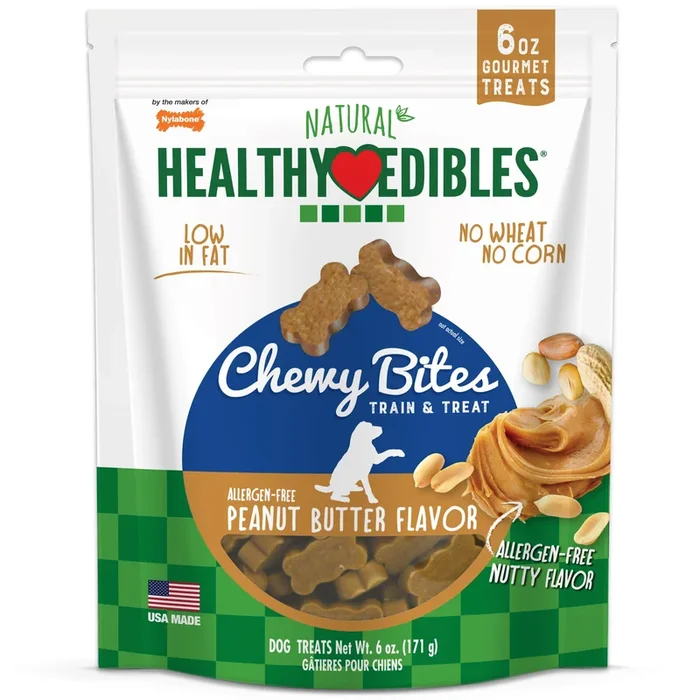 Nylabone Healthy Edibles Chewy Bites Dog Training Treats Peanut Butter – 6 Oz