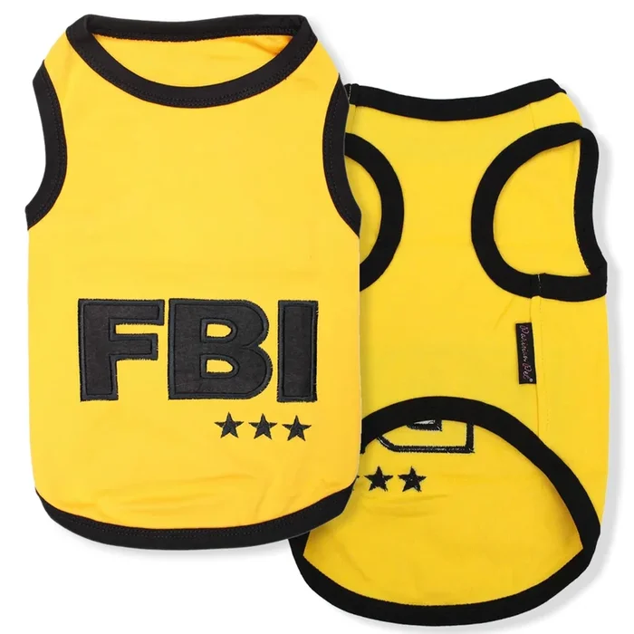 Parisian Pet Dog T-Shirt – Embroidered Fbi Shirt – 100% Cotton, Breathable Dog Clothes – Sleeveless Pet Vest – Machine Washable Yellow Dog Shirts For Large Dogs – 2Xl