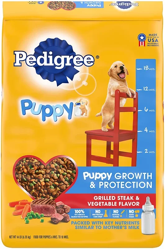 Pedigree Puppy Growth and Protection Complete Steak and Vegetables Dry Dog Food – 16.3 lb Bag