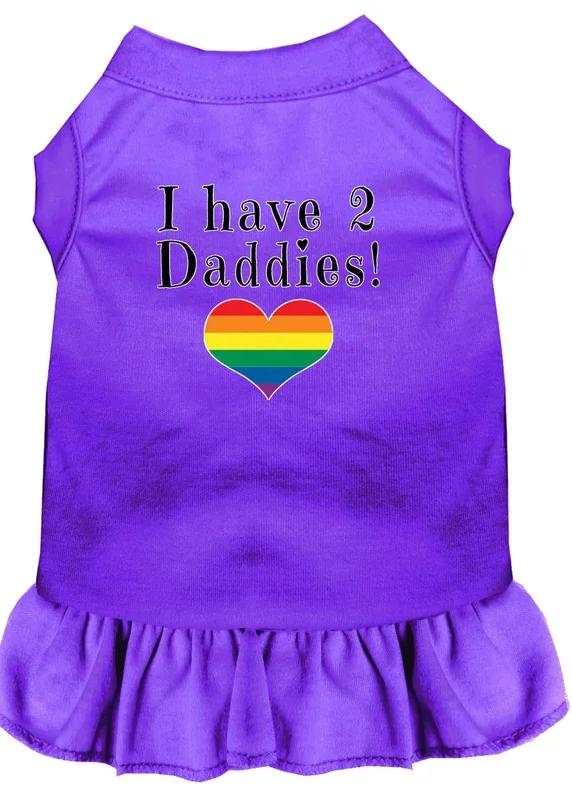Pet Dog & Cat Dress Screen Printed, “I Have 2 Daddies” Purple SM (3-6 lbs.)