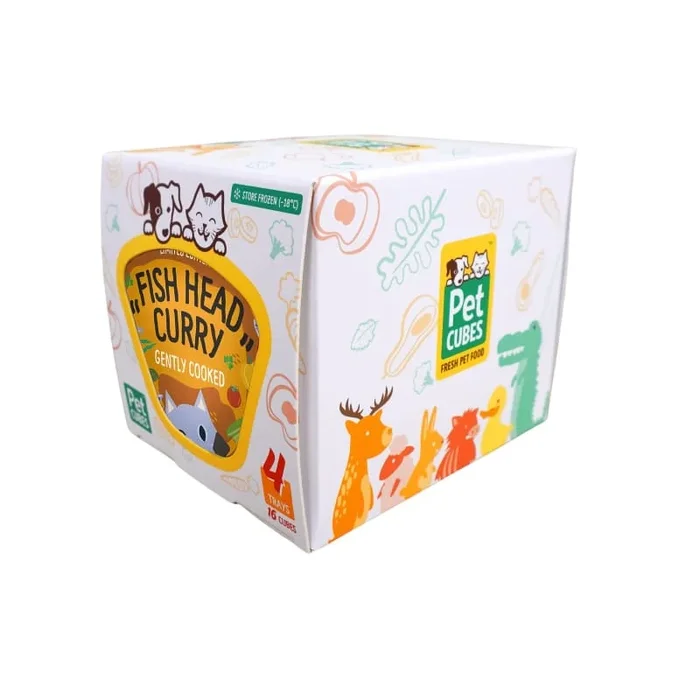 PetCubes Gently Cooked Fish Head Curry Frozen Cat Food 4 Trays