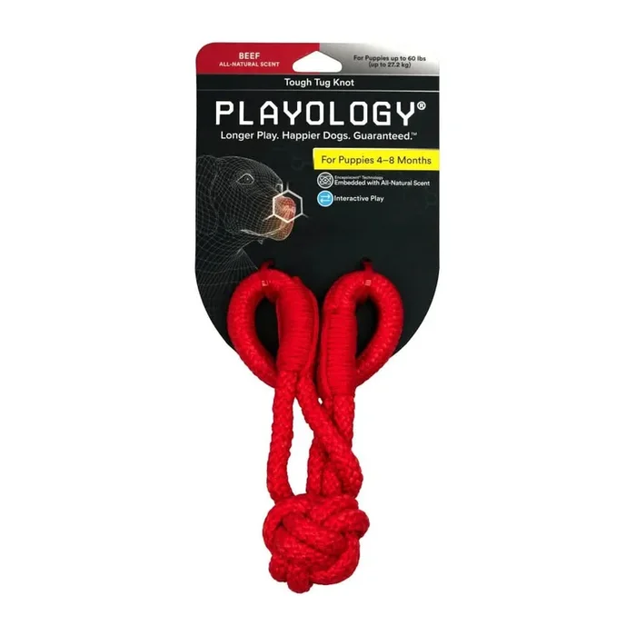 Playology Dog Toy Tough Tug Knot for Puppies – Beef Scent