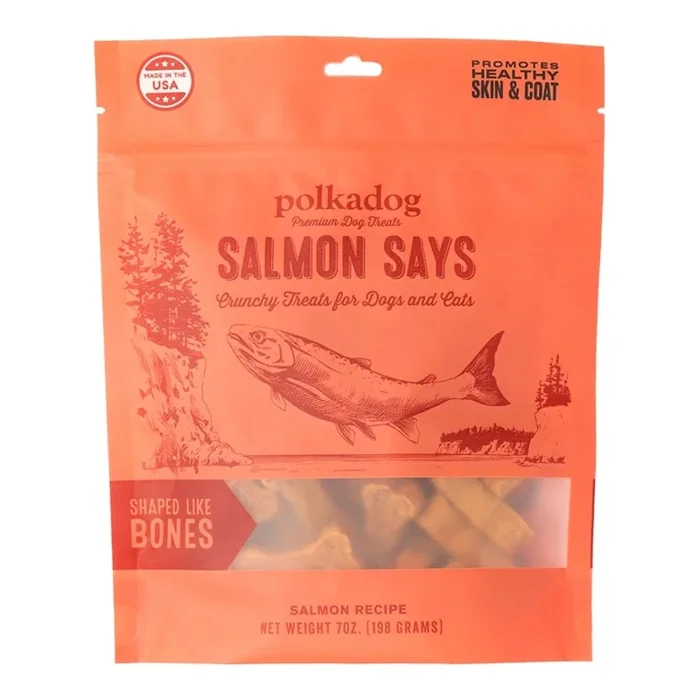 Polkadog Salmon Says Bone-Shaped Crunchy Dehydrated Dog & Cat Treats 7-oz