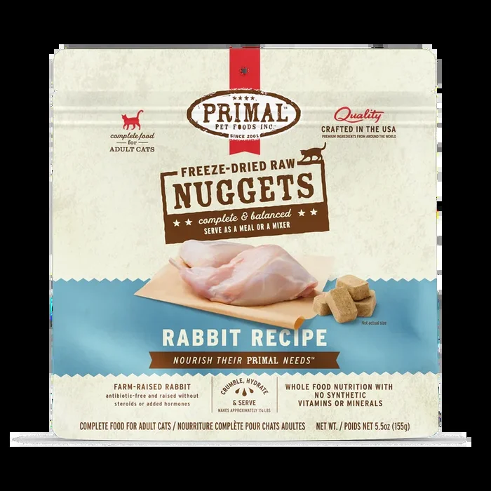 Primal Freeze-Dried Raw Nuggets Rabbit Cat Food, 14-oz Bag