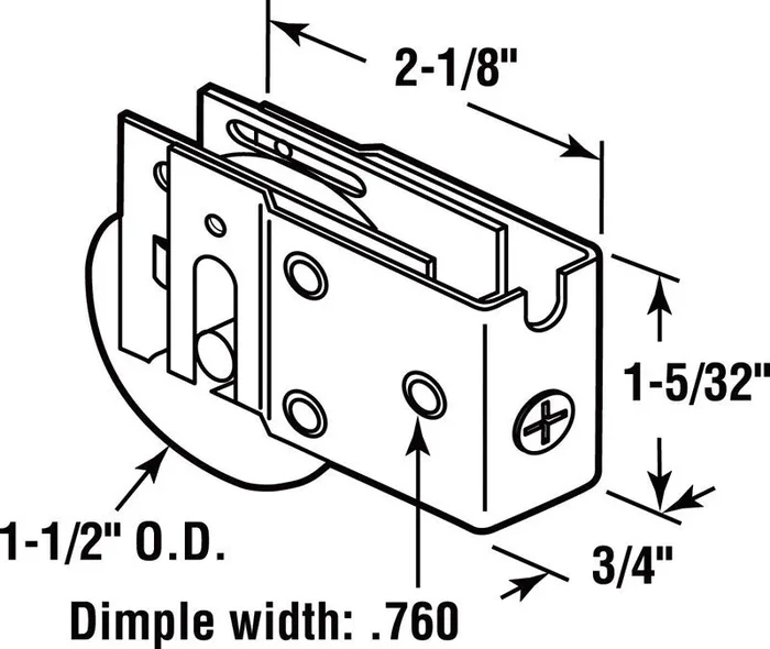 Prime-Line Roller Assembly 23/32″ X 2-1/8″ L X 1-3/16″ H Adj Stl