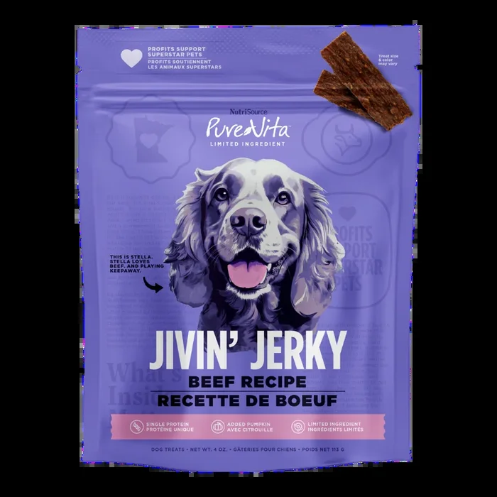 PureVita Jivin’ Jerky Limited Ingredient Beef Jerky Treats for Dogs