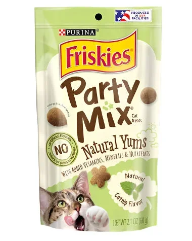 Purina Friskies Party Mix Natural Yums Chicken with Catnip Flavor Crunchy Cat Treats – 2.1 Oz – Case of 10