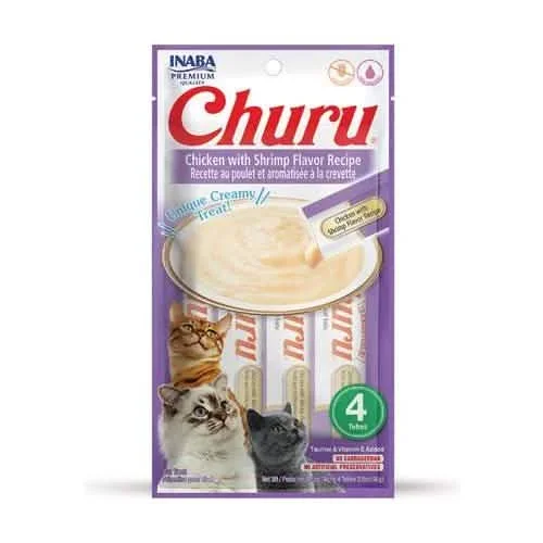 Receta de pollo churu con camarones para gatos Inaba, 4 unidades