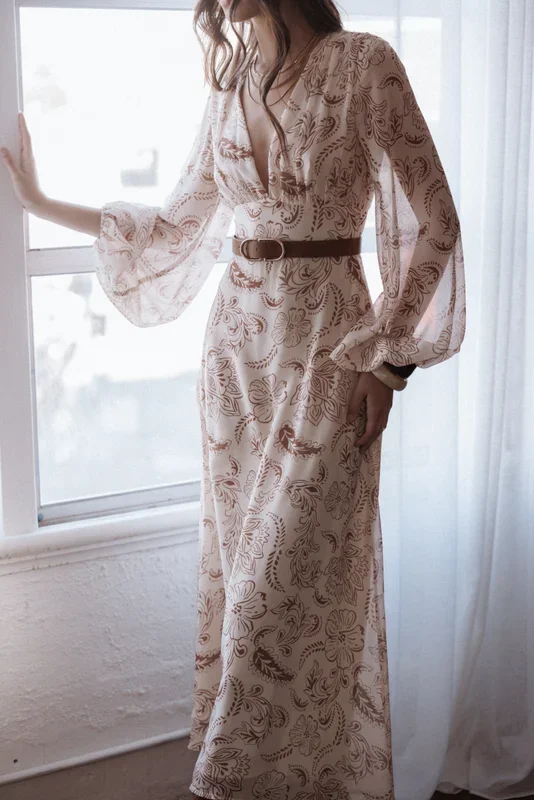 Riba Midi Dress – Brown Paisley