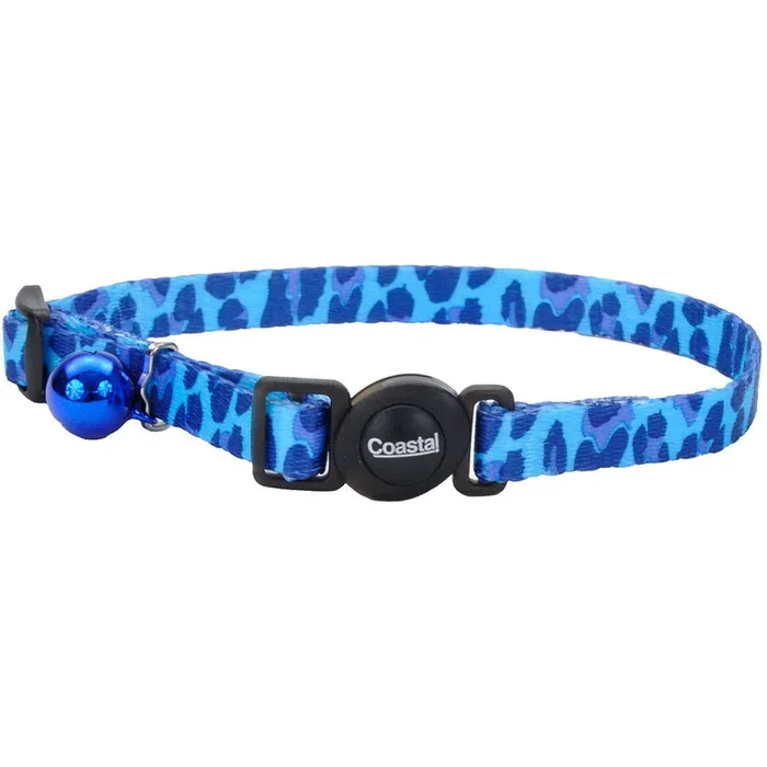 Safe Cat Fashion Adjustable Breakaway Collar 3/8″x 08″-12″ Blue Leopard