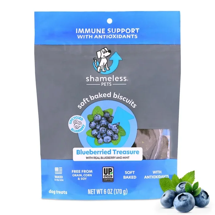 Shameless Pets Blueberried Treasure Blueberry and Mint Soft Baked and Chewy Dog Biscuits Treats – 6 Oz – Case of 6