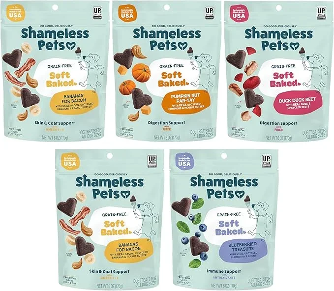 Shameless Pets Soft-Baked Dog Treats, Variety 5-Pack – Natural & Healthy Dog Chews for Small, Medium & Large Dogs – Biscuits Baked & Made in USA, Free from Grain, Corn & Soy