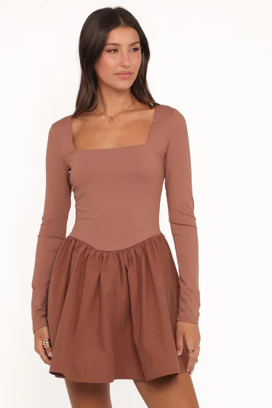 Sheena Long Sleeve Mini Dress – Mocha