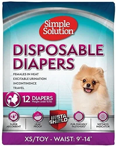 Simple Solution Disposable Dog Diapers – Extra Small – 12 Pack