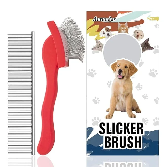 Slicker Brush – Grooming Kit for Goldendoodles, Labradoodles, Poodles & Medium to Long-Haired Dogs (Red)