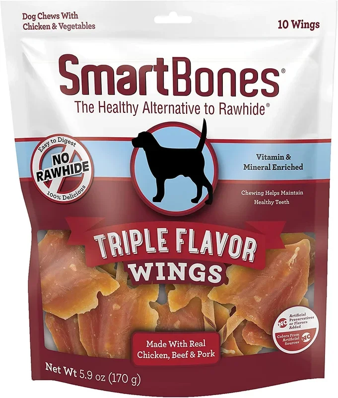 Smartbones Wings Triple Flavor Dog Dental and Hard Chews – Chicken – 10 Count