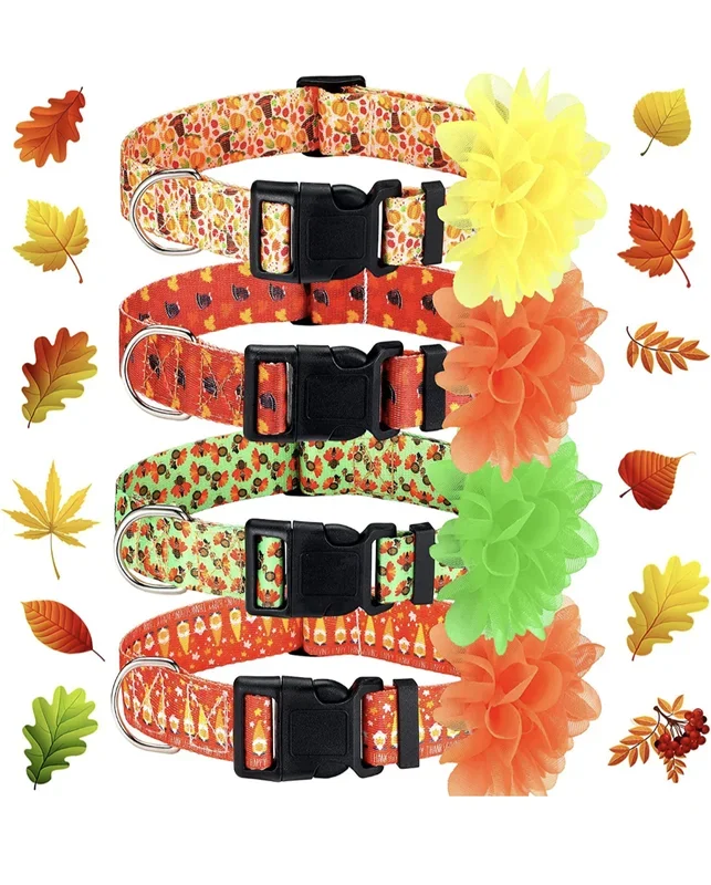 Sparky & Co Fall Print Collar w/ Flower (assorted Styles)