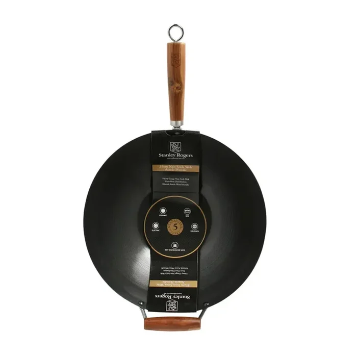 STANLEY ROGERS Non-Stick Carbon Steel Wok Acacia 35cm