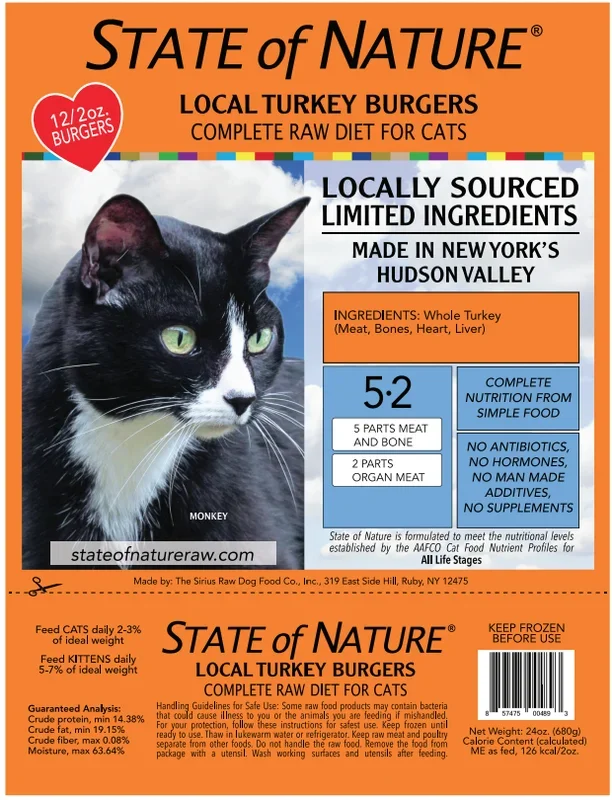 State of Nature Frozen Raw Turkey Burgers for Cats